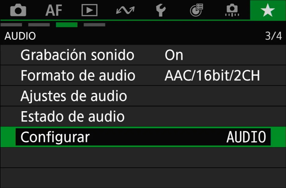 Pestaña 3 del menú de favoritos: Audio
