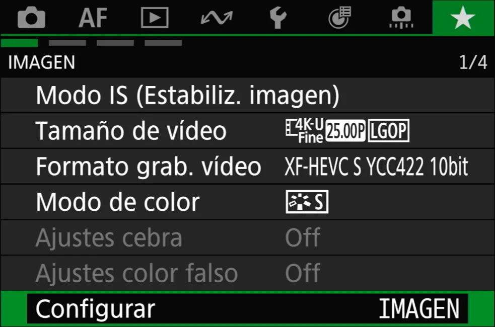 Pestaña 1 del menú de favoritos: Imagen